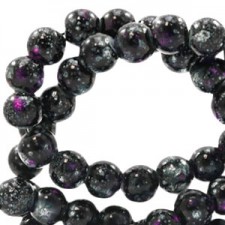 Glass beads Stone look 6mm Black-purple white